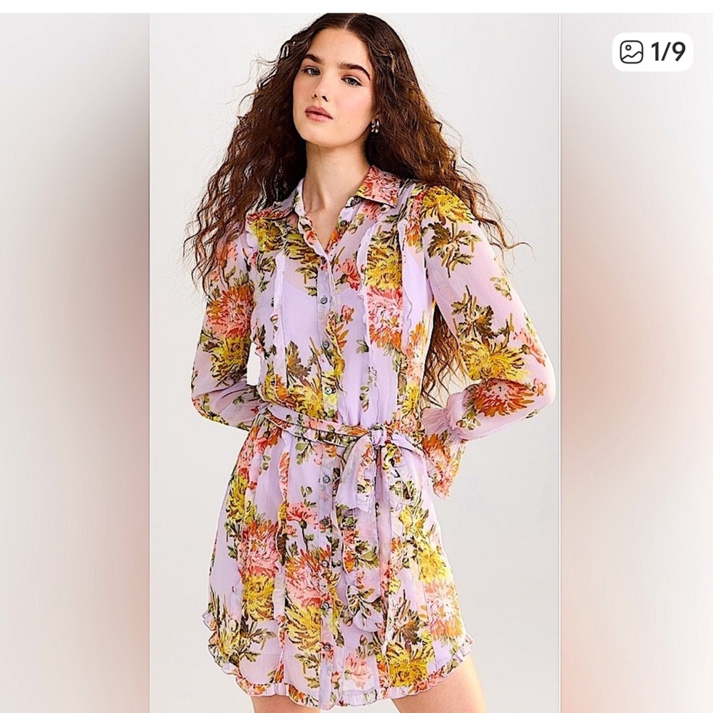 Cinq à Sept Faded Chrysanthemum Floral Dress SZ XS